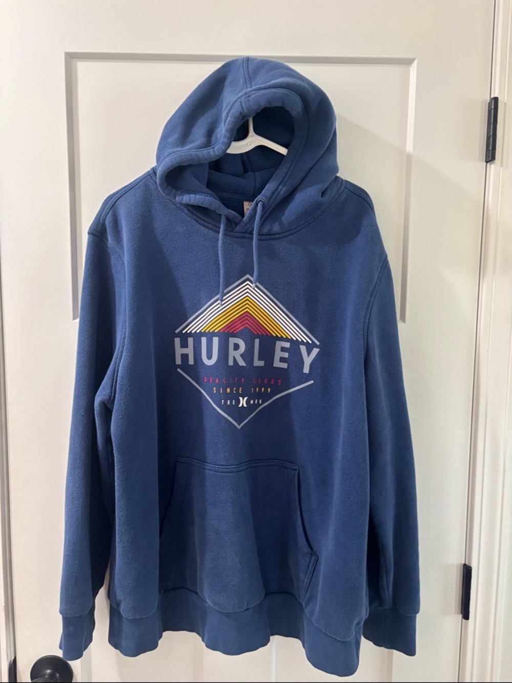 Hurley Blue Pullover Hoodie with Multicolor Chevron Logo